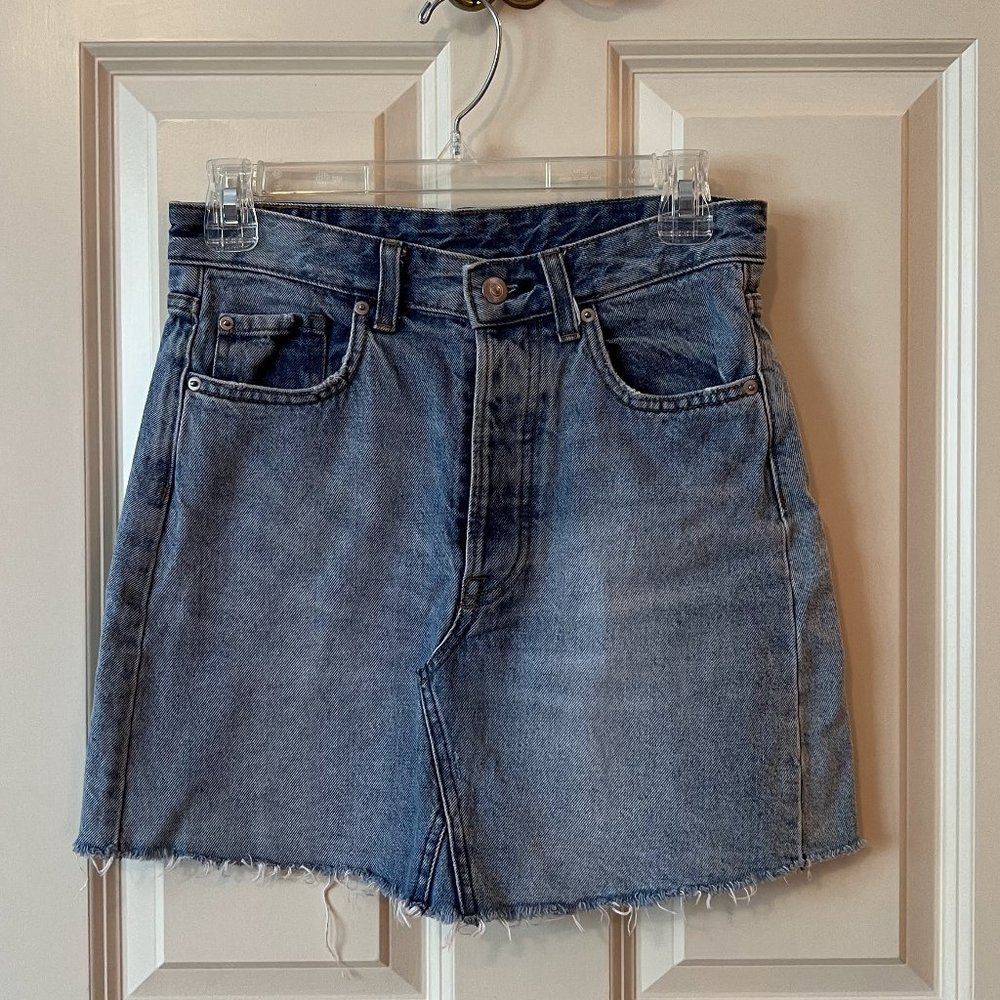 High Waisted Denim A-Line Mini Skirt